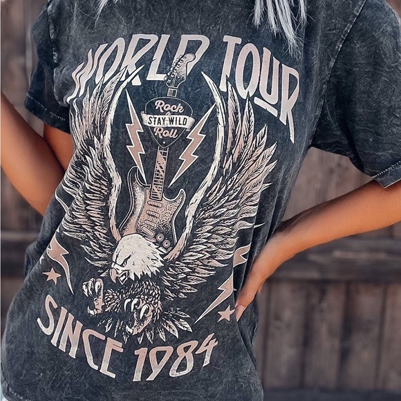 Gray WORLD TOUR Graphic Print Mineral Washed Tee - Picture 1 of 3